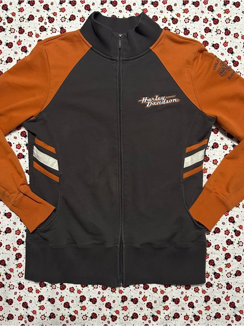 Harley-Davidson Full Zip Jacket Logo Evansville IN - Gray & Orange - Women’s M